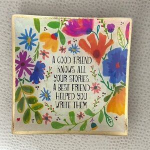 Floral Glass Trinket Dish with Inspirational Quote